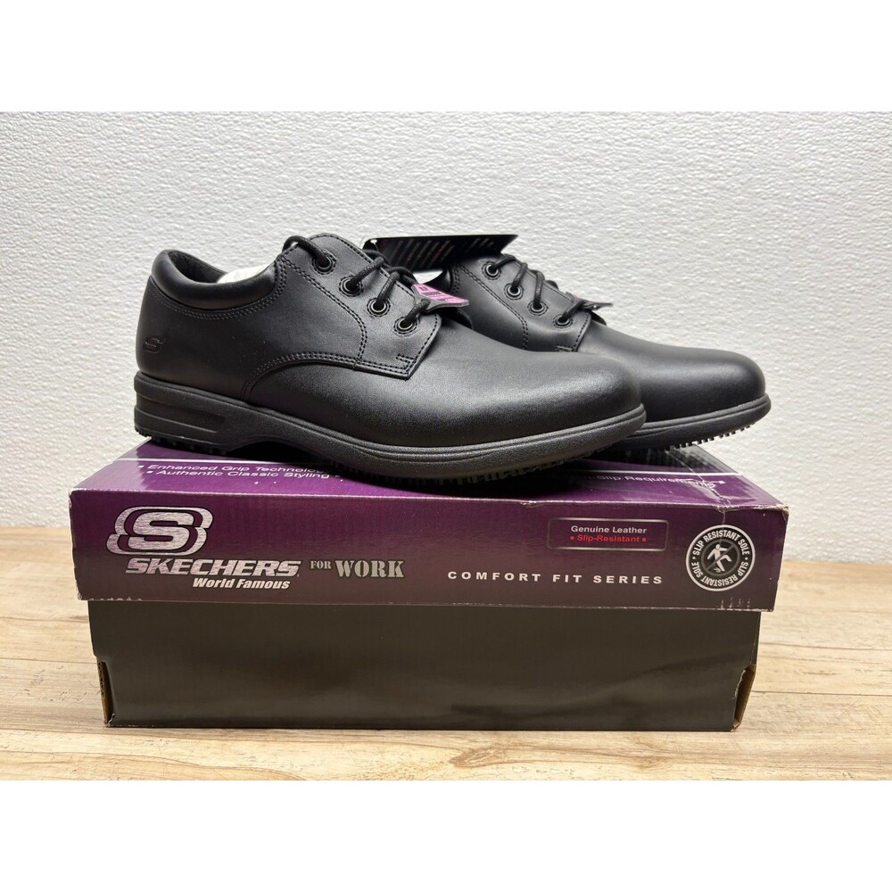 Skechers For Work Shoes Womens Black Leather Slip Resistant Size: 9